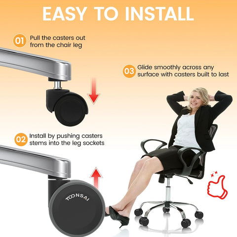 Instructions for installing Office Chair Wheels Replacement Casters For Carpet And Hard Floors, 3 Inch Stem Set Of 5