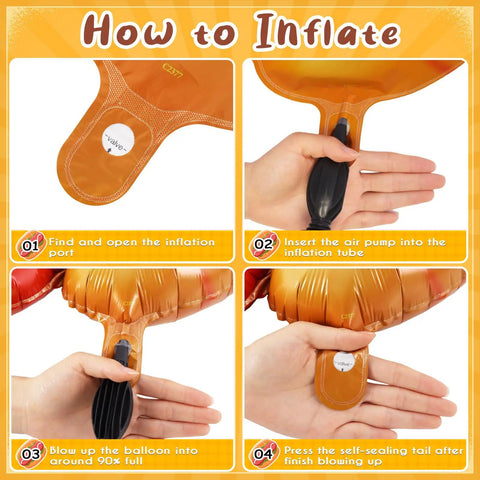 Step-by-step guide inflating Giant Hot Dog Foil Balloons Set Of 6 That Inflate To 28 Inches Perfect For Picnic BBQs And Birthday Parties Food Theme Decor Durable Party Balloons With Gold Ribbon And Straw Included Fun Food Themed Party Supplies