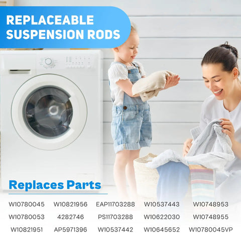 Washer Suspension Rods Kit For NTW4516FW3 NTW4516FW2 WTW4816FW2 WTW4800BQ1 with replaceable parts list next to a washing machine