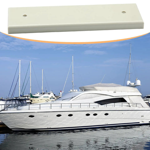 UV Resistant Marine Grade Transducer Mounting Plate Kit for Boats, 12 x 3.5 x 0.75 inches above a docked yacht in marina.