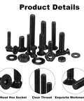 900 Piece Flat Head Hex Socket Cap Screws Kit With Nuts Washers And Hex Wrench M2 M2.5 M3 Fully Threaded Allen Machine Screws 10.9 Grade Alloy Steel Black Oxide Finish Built Tough product details