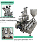 Heavy Duty Automatic Paste Filling Machine With Integrated Conveyor Belt And Dual Piston Nozzles 50L Hopper with adjustable handwheels.