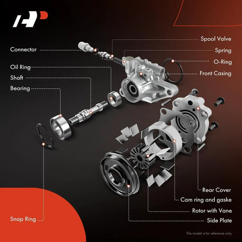 Exploded view of Brand New Power Steering Pump For Toyota Rav4 1997 To 2000 2.0L 4 Cylinder parts and components.
