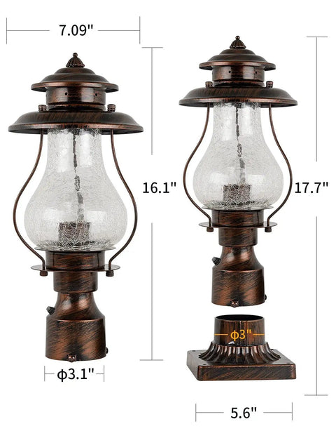 No Fuss Dusk To Dawn Outdoor Post Lights With Photocell Sensor Rustic Oil Rubbed Brown Lanterns With Crackle Glass
