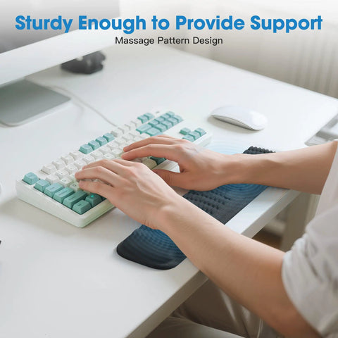 Keyboard Wrist Rest Memory Foam Pad For Pain Relief And Comfort Ergonomic Hand Support in use on white desk