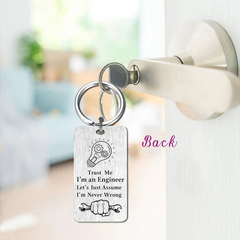 Engraved stainless steel Engineer Gifts Keychain For Software Data Mechanical and Electrical Engineers on door handle