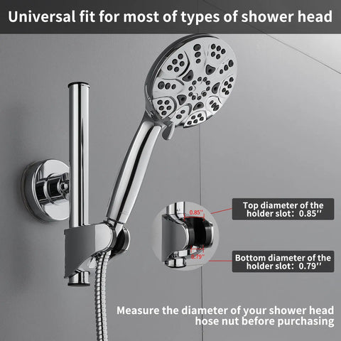 Wall Mounted Shower Head Holder With Adjustable Bracket And Strong Suction Cup Relocatable Shower Wand Mount For Bathroom Fits Universal Showerheads Easy Install Chrome Finish