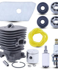 35Mm Cylinder Piston Kit For Husqvarna 128C 128CD 128L 128LD String Trimmer With Air Filter Fuel Filter Spark Plug Gasket Ring Replacement Parts 545008082 Easy Install displayed with parts.
