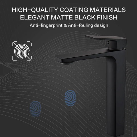 Tall Vessel Sink Faucet For Bathroom Vanity Single Hole Solid Brass Mixer 1.2 GPM Lead Free Durable Ceramic Cartridge Rust Resistant Finish RV