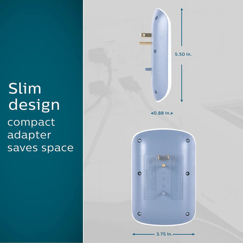 Profile view of Six-Outlet Surge Protector Wall Tap with 900 Joules of Protection, space-saving compact design, 5.5 x 3.75 inches.