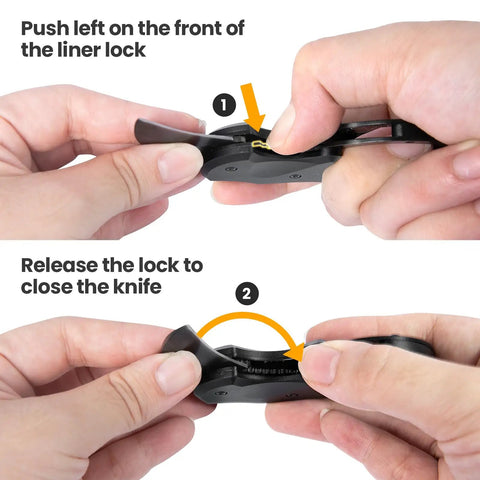 Hands showing how to close Everyday Carry Dope Mini Pocket Knife With 1.34 Inch Blade using the liner lock mechanism.