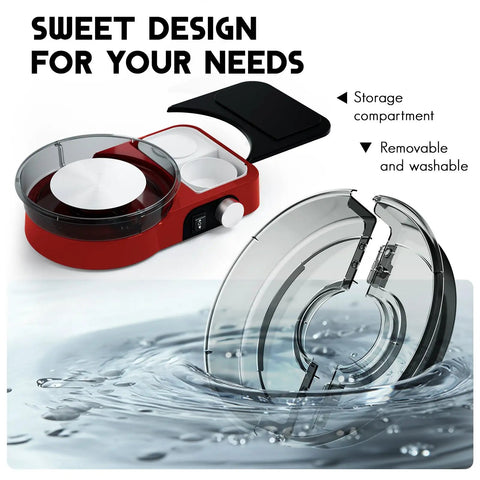Red Pottery Wheel Kit For Beginners with removable parts and storage compartment, designed for easy cleaning and accessibility.