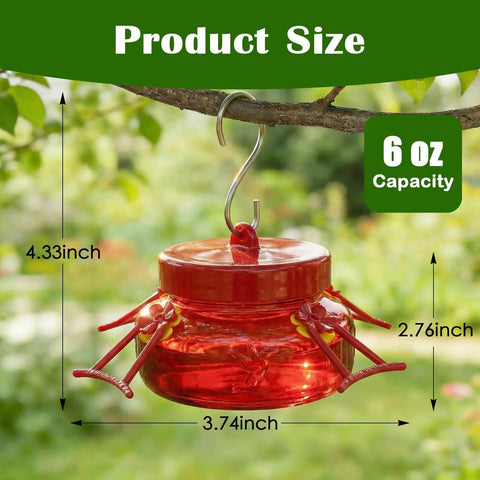 6 Oz Glass Hummingbird Feeders For Outdoors Hanging 2 Pack Mason Jar Style With 4 Realistic Silicone Flower Ports Perches Easy To Clean Refill Red For Gardens And Patios