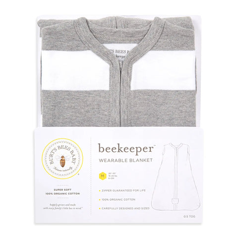 Unisex Beekeeper Blanket Swaddle Transition Sleeping Bag for Babies, Rugby Stripe Heather Grey, Medium US, packaging view