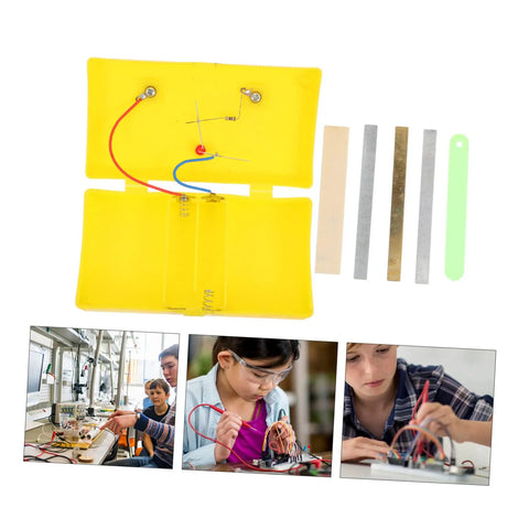 Boost Your Lab Game With This Top Shelf Conductivity Experiment Kit For High School Physics Classes featuring yellow electrical components and tools.