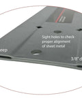 Close-up of 12 Inch Duct Folding Channel Tool for precise three eighths inch and one inch uniform bends in sheet metal, heavy duty steel.