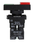 Close-up of industrial Double Head Push Button With Signal Lamp On Off Start Stop Switch for control panels