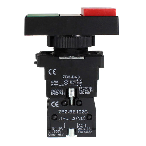 Close-up of industrial Double Head Push Button With Signal Lamp On Off Start Stop Switch for control panels