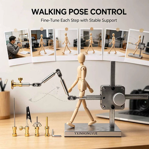 Heavy Duty Anti Tip Metal Base Stop Motion Shooting Bracket with Interchangeable Brass Fixtures for Puppet Skeletons and Clay Projects