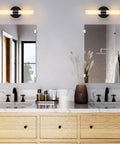 Set Of Two Matte Black Wall Sconces With White Glass Shades For A Modern Bathroom And Living Room, Durable Metal Fixtures