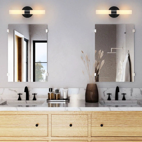 Set Of Two Matte Black Wall Sconces With White Glass Shades For A Modern Bathroom And Living Room, Durable Metal Fixtures