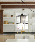 Plug In Pendant Light With Cord In Black Metal Cage And Crystal Accents, Small Yet Dope Statement Chandelier in kitchen