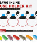 Heavy Duty 12V Waterproof Inline Fuse Holder Kit For Auto Truck Marine RV And Boat Rigs Featuring 35 Assorted Car Fuses with 4 fuse holders and assorted fuses.