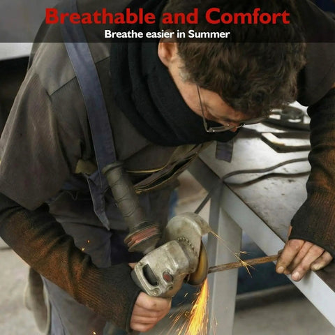 Man using Heavy Duty Welding Sleeves And Neck Guard Set Built Tough For Cut Heat And Flame Defense during metal grinding.