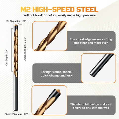 M2 high-speed steel bit from 50 Piece Spiral Drywall Router Bit Set Built With High Speed Steel For Durable Cuts And A Pro Grade Guide Point