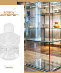 100 Pcs Acrylic Screws And Nuts Set Fastener Kit with Triangle Code for Furniture Making shown with glass display case