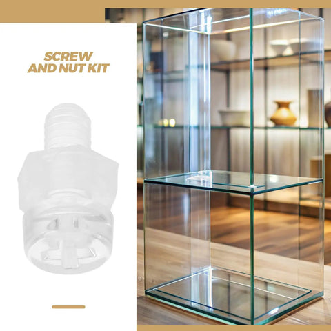100 Pcs Acrylic Screws And Nuts Set Fastener Kit with Triangle Code for Furniture Making shown with glass display case