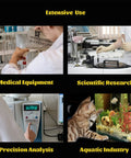 Eastrans 1/4 in ID silicone tubing, food-grade; collage showing medical equipment, scientific research, precision analysis, and aquarium uses