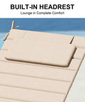 Close-up of Chaise Lounge Cushion Outdoor Set Of 2 Foldable Waterproof Lounger Cushions With Straps Built In Headrest Pillow Beige