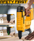 Boss Grade 18 Gauge Cordless Brad Nailer And Electric Staple Gun Two In One Workhorse with safety lock feature demonstration.