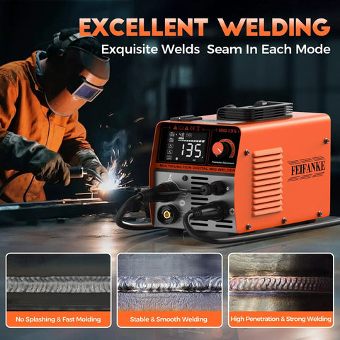 MIG Welder 110V Full Kit With 135A Synergy Flux Core Gasless MIG Lift TIG And ARC Auto Wire Feed Compact LED Display