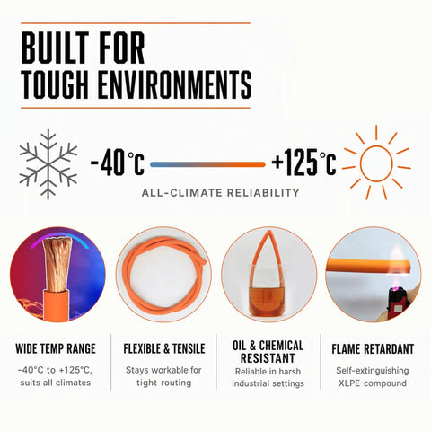 Image displaying benefits of Top Shelf Heavy Duty EV High Voltage Cable 350 Kcmil XLPE Insulated 1500V DC Power Line.
