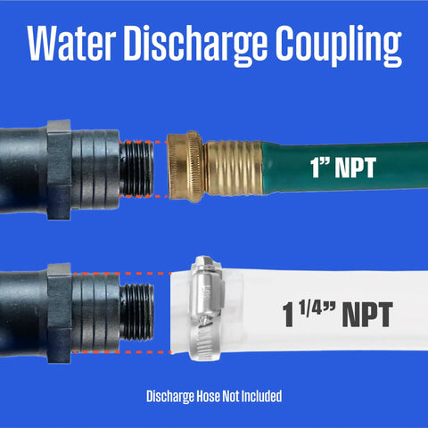1/4 HP Submersible Sump Pump, 25 GPM High Flow Water Removal, Portable Thermoplastic Utility Pump water discharge coupling details