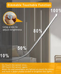 Dimmable touch switch instructions for Eight Pack 3000K LED Lights for wood slat walls and WPC panels, showing brightness adjustment.