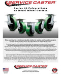 Heavy Duty Large Top Plate Polyurethane On Cast Iron Swivel Caster With 8 Inch Green Wheel and Secured Bolt Lock Bearing 1250 Lbs Capacity smooth operator set of four.