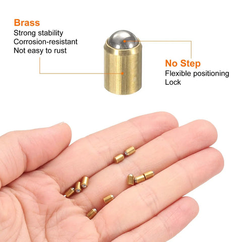 Built Tough Brass Ball Plungers 20 Piece Set With Spring Loaded Positioning Pins For Cabinet Doors And Drawer Alignment Rust Resistant Furniture Hardware No Fuss Smooth Operation, brass ball plunger in hand.