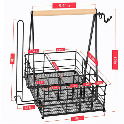 Outdoor Grill Utensil Caddy With Three Hooks Portable Organizer For Plates Cutlery Spices And Napkins, 12x10 inch