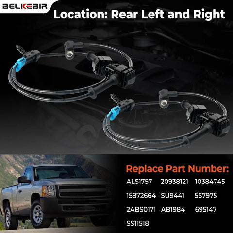 Premium Rear Abs Wheel Speed Sensors Left And Right Plug And Play Set For 2007 To 2013 Chevy Silverado 1500 2500 3500 Gmc Sierra showing installation location.