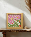 Flower Punch Needle Kit For Beginners Easy Embroidery Starter Set with daisy design in square frame 9.4 by 9.4 inches