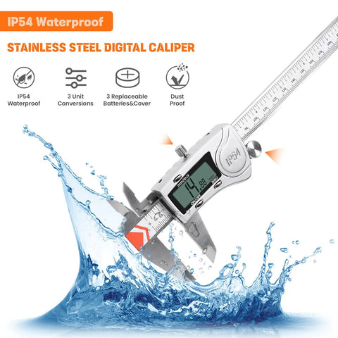 Heavy Duty 8 Inch Digital Caliper With IP54 Splash Proof Stainless Steel Build measuring in splash of water
