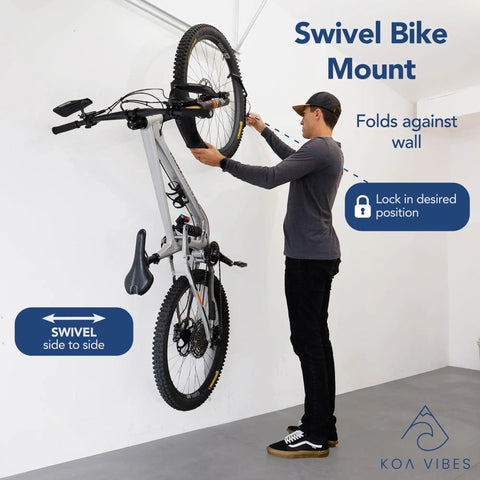 Swivel Bike Wall And Ceiling Mount With Gear Hooks For Garage Storage, Heavy Duty Bike Rack That Holds Road Mountain E Bike