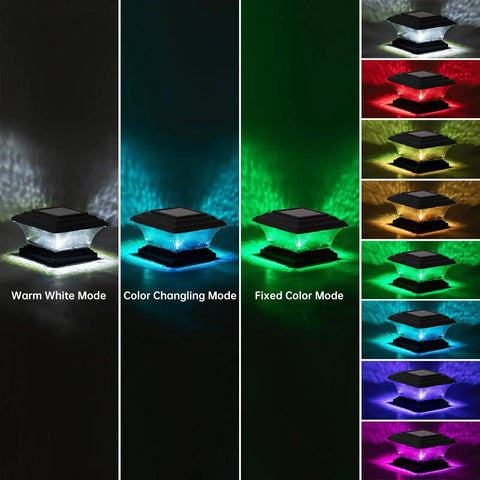 Solar Post Cap Lights For Outdoor Deck And Fence LED Post Caps With 9 Lighting Modes Including Bright White And RGB Color Options