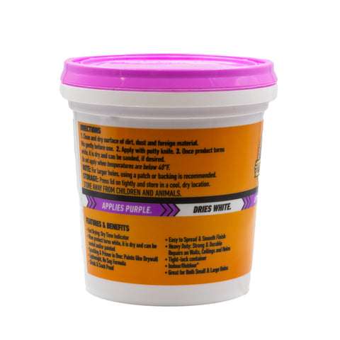 Color Changing Wall Repair Compound 16 Ounce Tub Goes Purple When Applied And Dries White shown from the side view