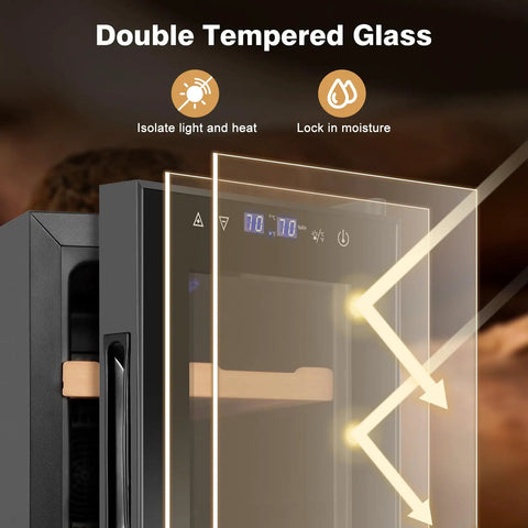 Electric Cigar Humidor Cabinet With 35L Capacity Precise Temperature And Humidity Control featuring double tempered glass door
