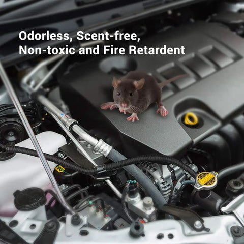 Mouse on engine bay with 25 Foot One Quarter Inch Cable Management Sleeve Protector Expandable Braided PET Wire Loom visible.