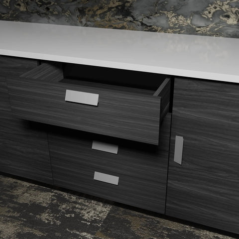 Self-Adhesive Edge Fingerpull Door Handle Screwless Peel And Stick Installation on wood drawer in modern kitchen